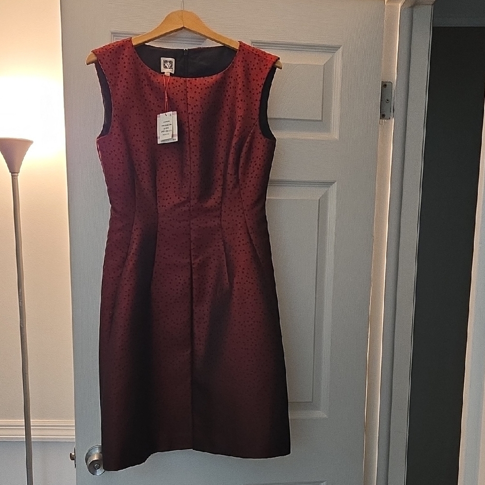 Sleeveless Burgundy Polka Dot Sheath Dress